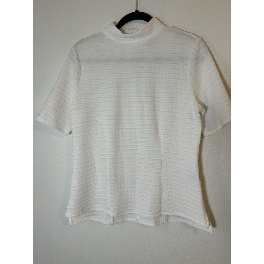 Simply Vera Wang Women's White Ribbed Blouse Short Sleeve Shirt Size M
